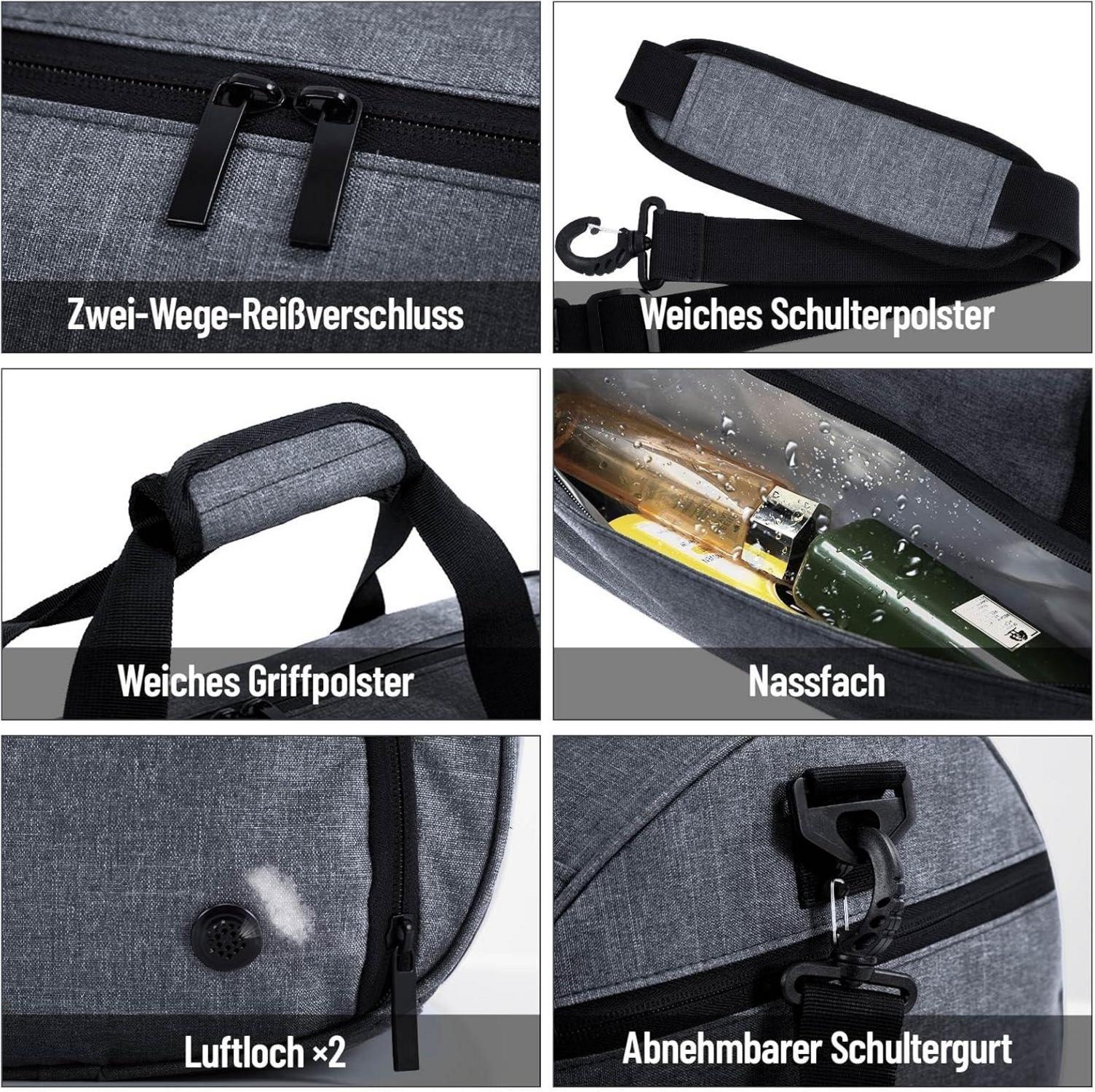 Sporttasche Damen Herren 25L Reisetasche Duffel Bag Grau wasserdicht