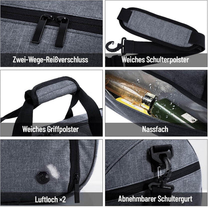 Sporttasche Damen Herren 25L Reisetasche Duffel Bag Grau wasserdicht
