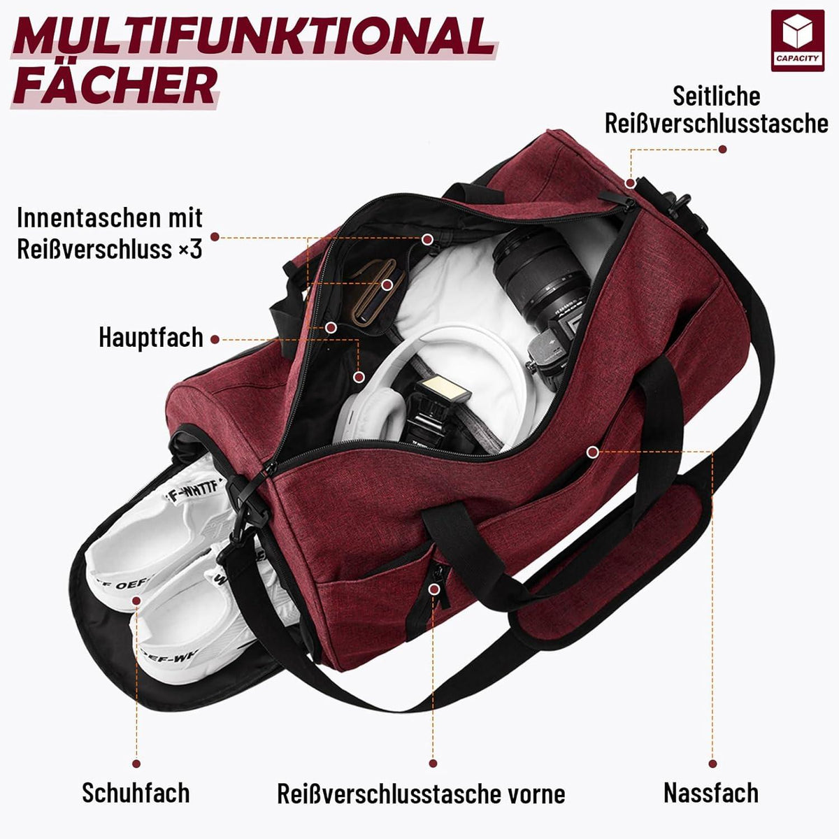 Sporttasche für Damen und Herren, 25L Duffel Bag mit