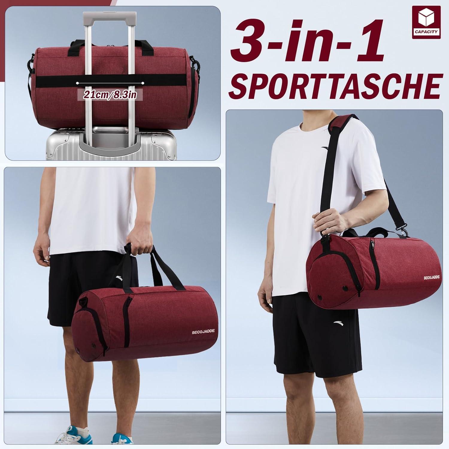 Sporttasche 25L Rotwein mit Schuh- & Nassfach, wasserdicht, Handgepäck