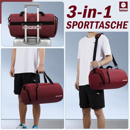 Sporttasche 25L Rotwein mit Schuh- & Nassfach, wasserdicht, Handgepäck