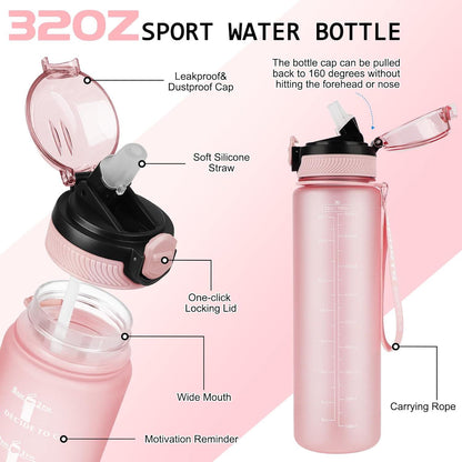 AOHAN Trinkflasche 1L BPA-frei Sport Wasserflasche Stroh
