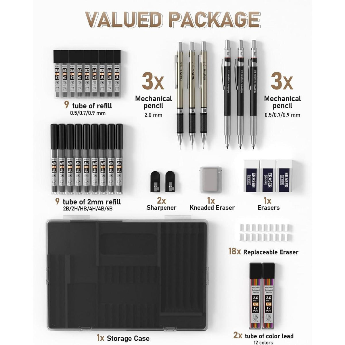 Druckbleistift Set 35-teilig – Zeichenstifte für Skizzieren & Zeichnen