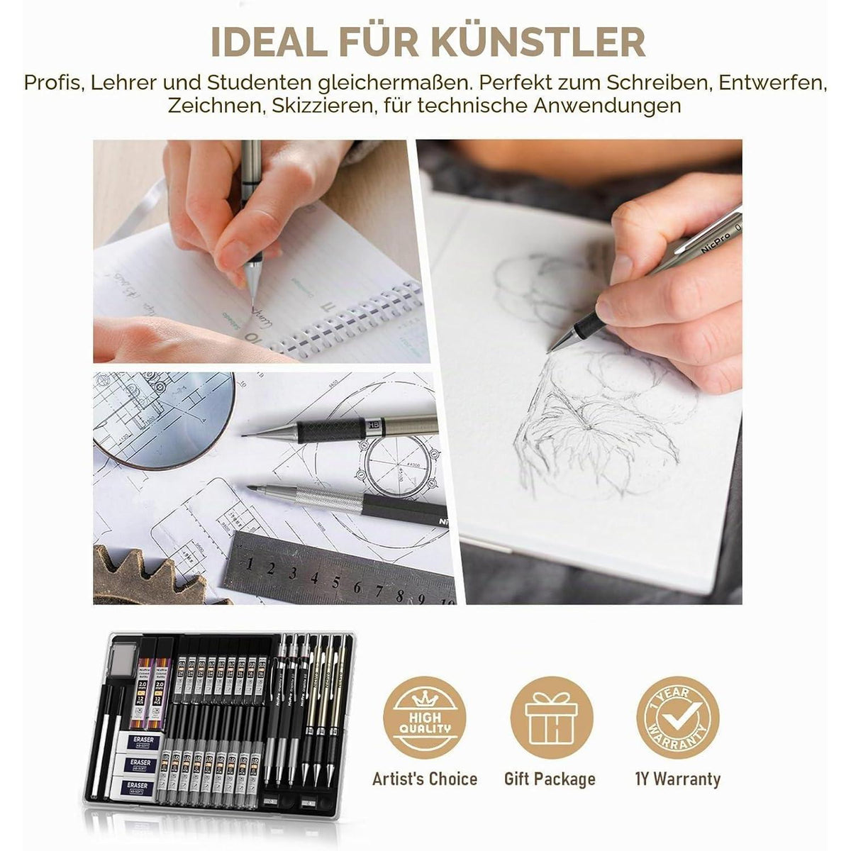 Druckbleistift Set 35-teilig – Zeichenstifte für Skizzieren & Zeichnen