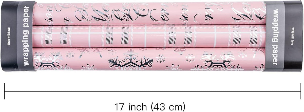 Rosa Weihnachtsgeschenkpapierrolle 3 Rollen 43,2 cm x 305 m Merry Christmas