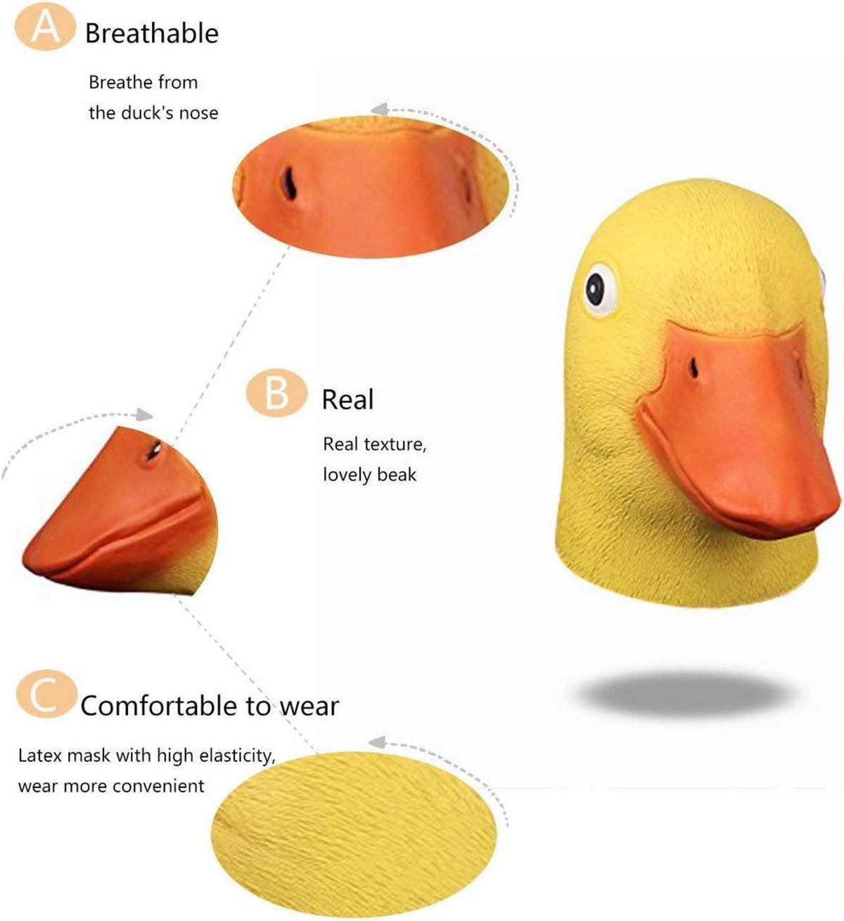 Gelbe Ente Maske Kopf Abdeckung Latex Halloween Karneval Party