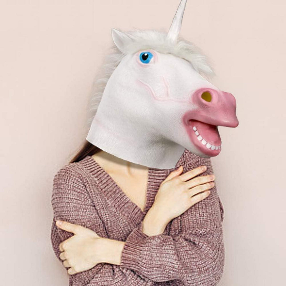 Schwarze Einhornmaske Halloween Kostüm Latex Tierkopf Maske