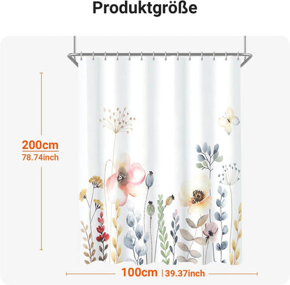Duschvorhang Blumen mustern, Textil Polyester Stoff, Wasserabweisend