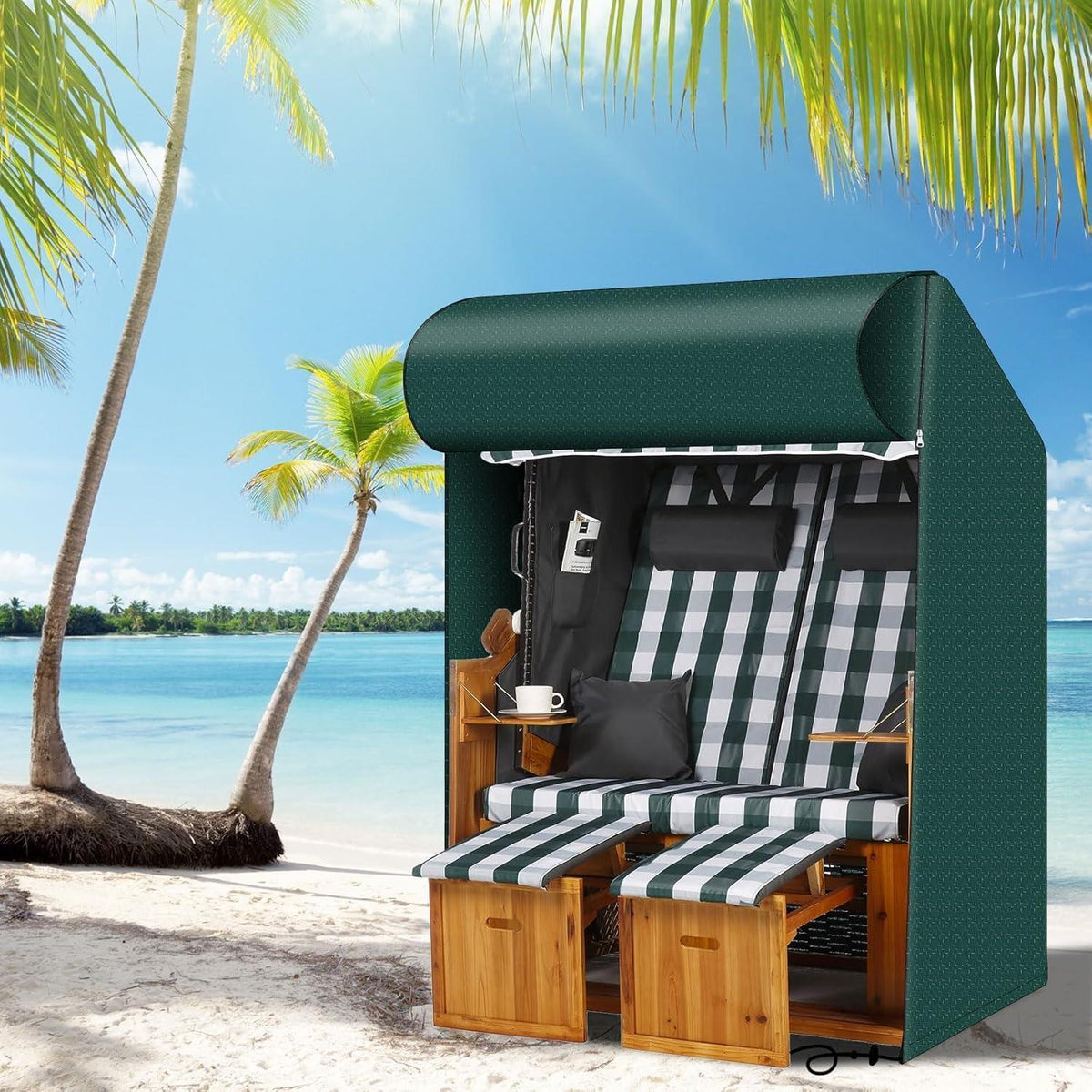 Strandkorb Schutzhülle Wetterfest Wasserdicht Grün 125x90x165/130cm