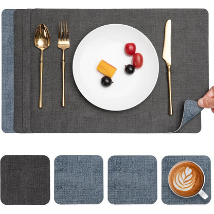 Platzsets Abwaschbar 4er Set Grau Hellblau in Lederoptik