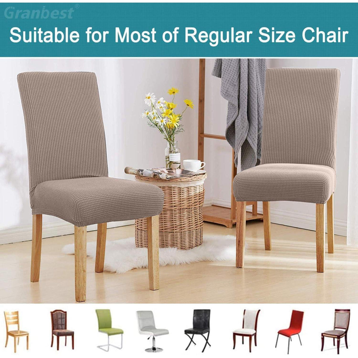 Stuhlhussen Set 4-teilig Jacquard Sand | Esszimmer & Küche