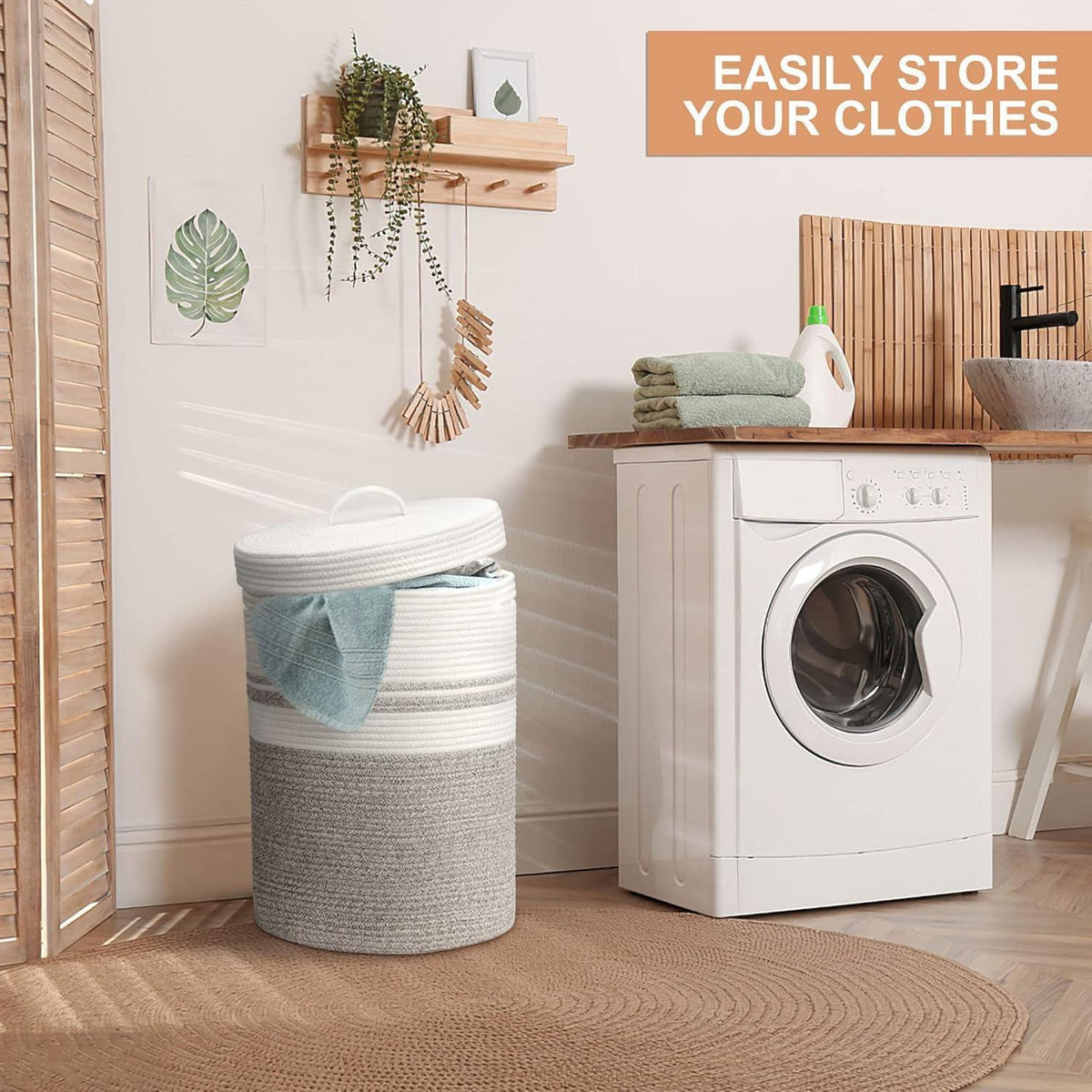 Faltbarer Wäschekorb mit Deckel – Wäschekorb Braun 55L