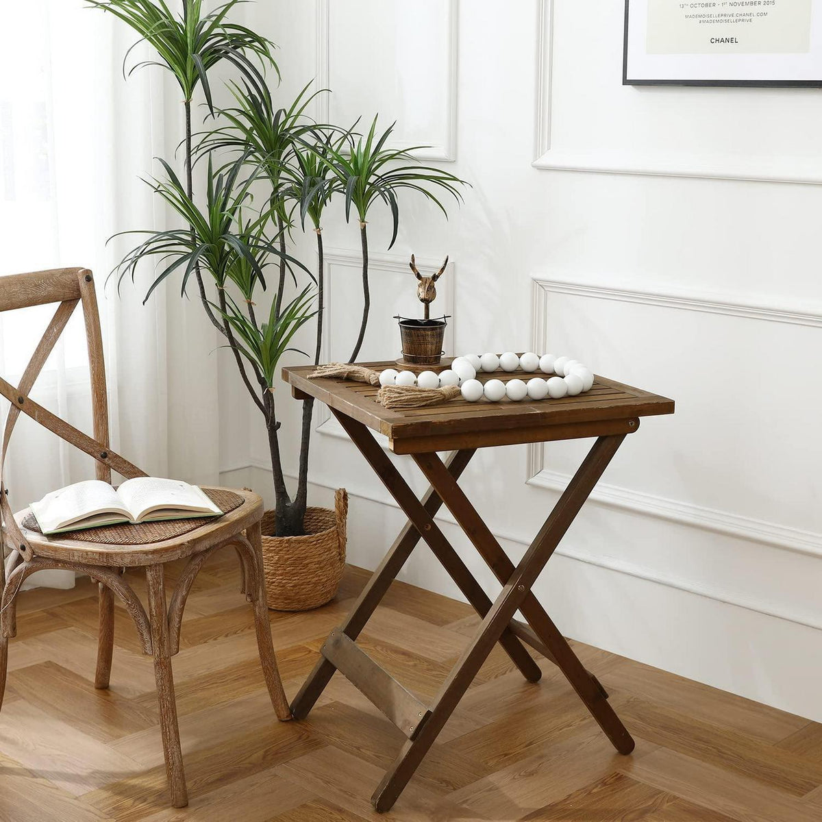 Weiße Holzperlengirlande 127cm – Bauernhaus Deko & Wandbehang
