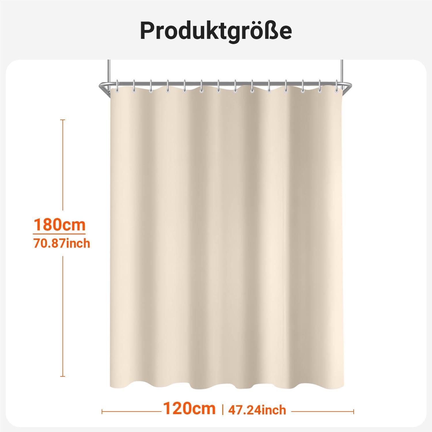 Duschvorhang 120x180cm Beige Wasserabweisend Waschbar Saum Antischimmel
