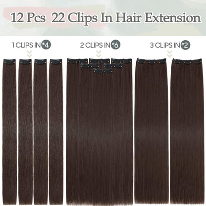 56 cm Clip-in Haarverlängerung – Hellbraun Synthetik