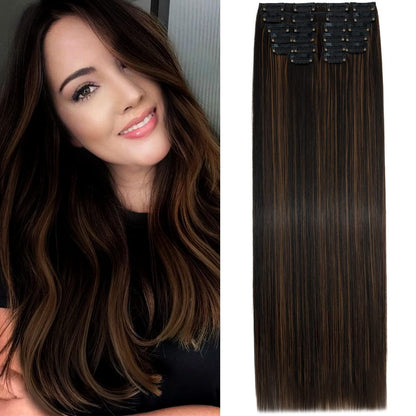 56 cm Clip-In Haarverlängerung Dunkelbraun & Hellrotbraun