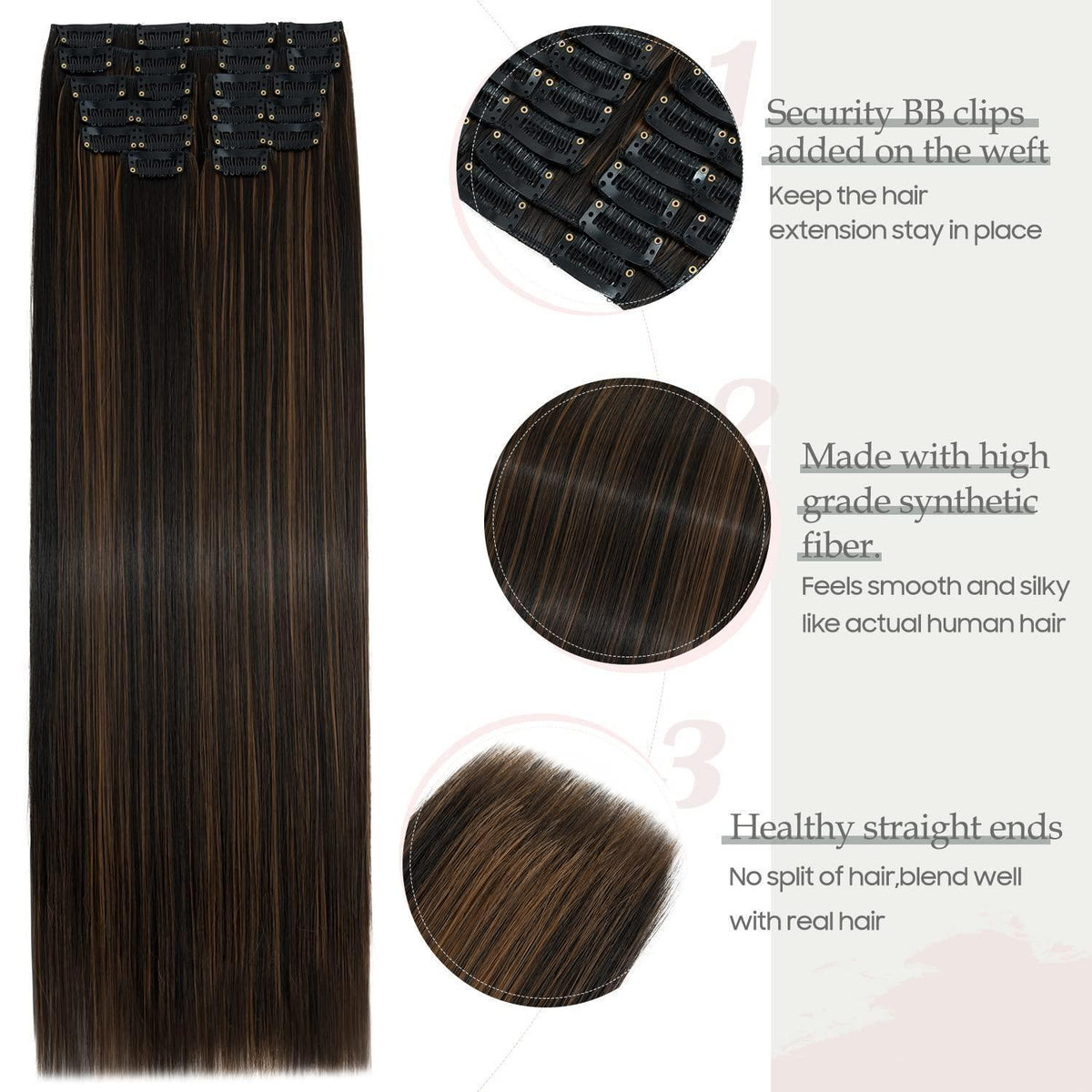 56 cm Clip-In Haarverlängerung Dunkelbraun & Hellrotbraun