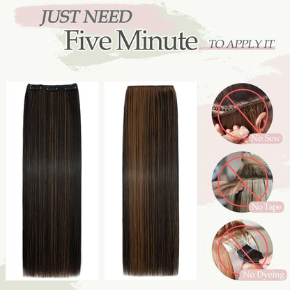 56 cm Clip-In Haarverlängerung Dunkelbraun & Hellrotbraun