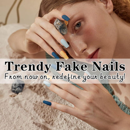 24 Stück Blaue Sarg Nägel mit Strass Design, Lang Ballerina Press on Nails