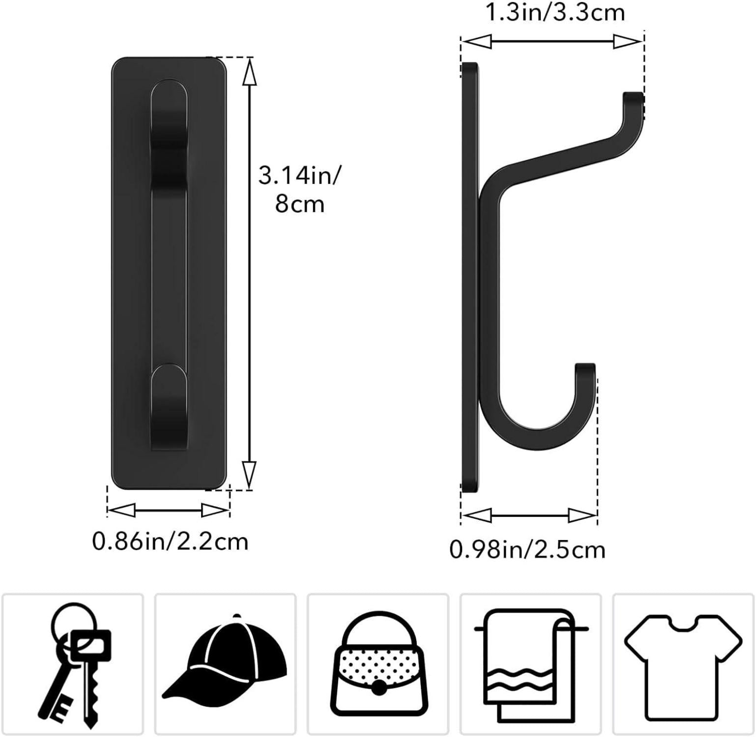 12er Pack Selbstklebende Klebehaken Ultra Stark bis 6kg - Schwarz