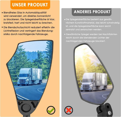 Fahrradspiegel HD Echtglas Einziehbar 360° Drehbar für 20-23mm Lenker