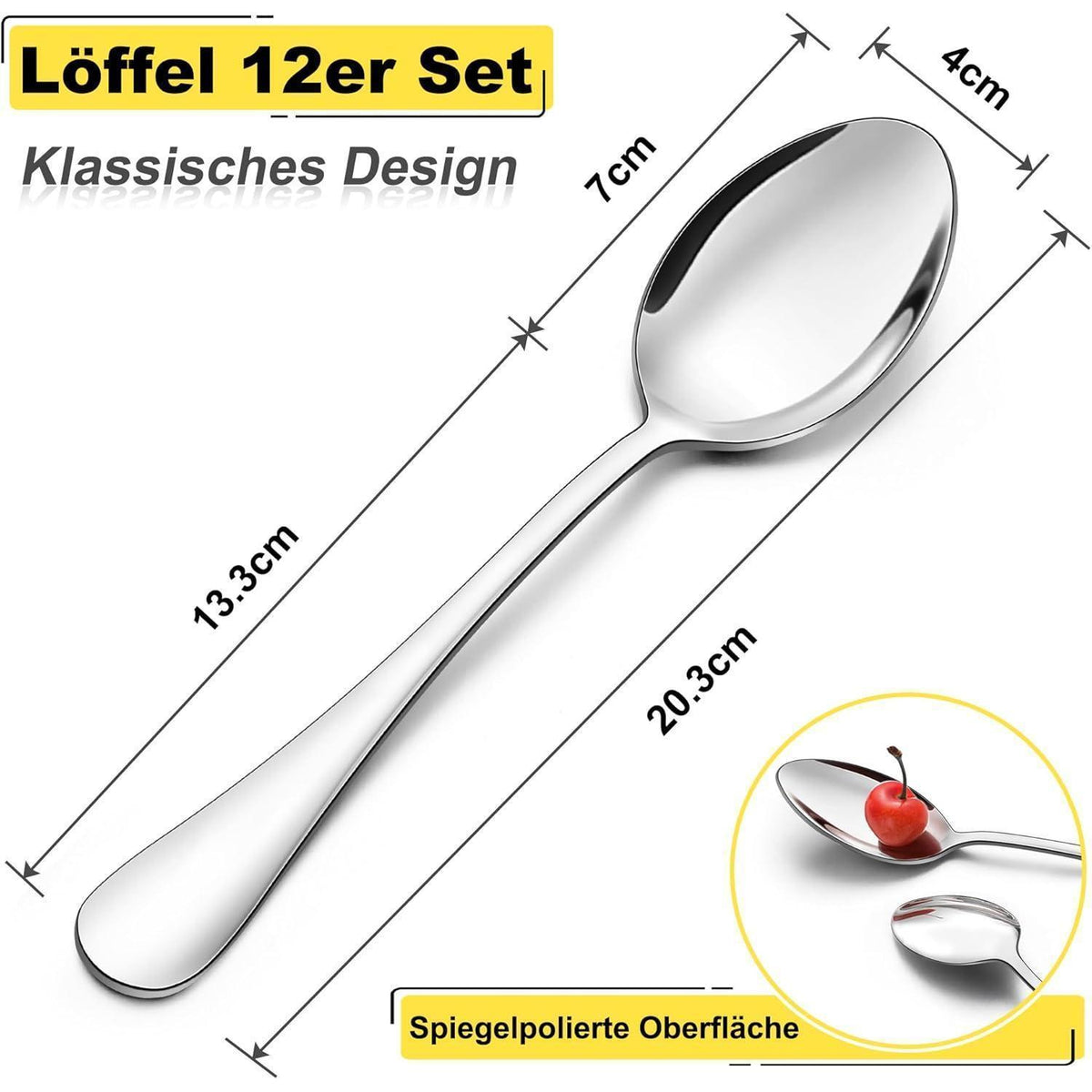 12er Set Edelstahl Suppenlöffel, Elegant & Spülmaschinenfest