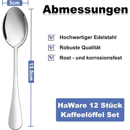 12 Edelstahl Kaffeelöffel – 14cm Dessertlöffel Set
