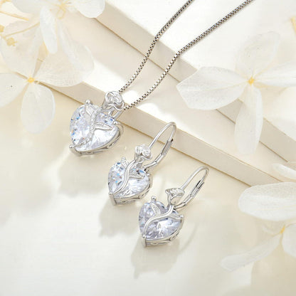 FJ Herz Kette Damen 925 Silber Geburtsstein Rose Blume Anhänger Zirkonia Schmuck