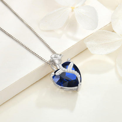 925 Sterling Silber Herz Kette mit Saphir Geburtssteinanhänger