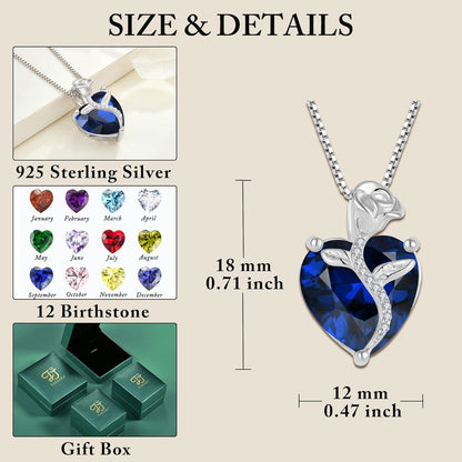 Herz Kette Damen 925 Sterling Silber Geburtsstein Anhänger Saphir