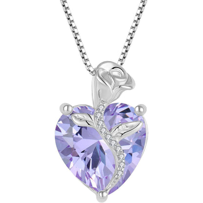 Sterling Silber Kette mit Geburtsstein Alexandrit & Rosenblüte