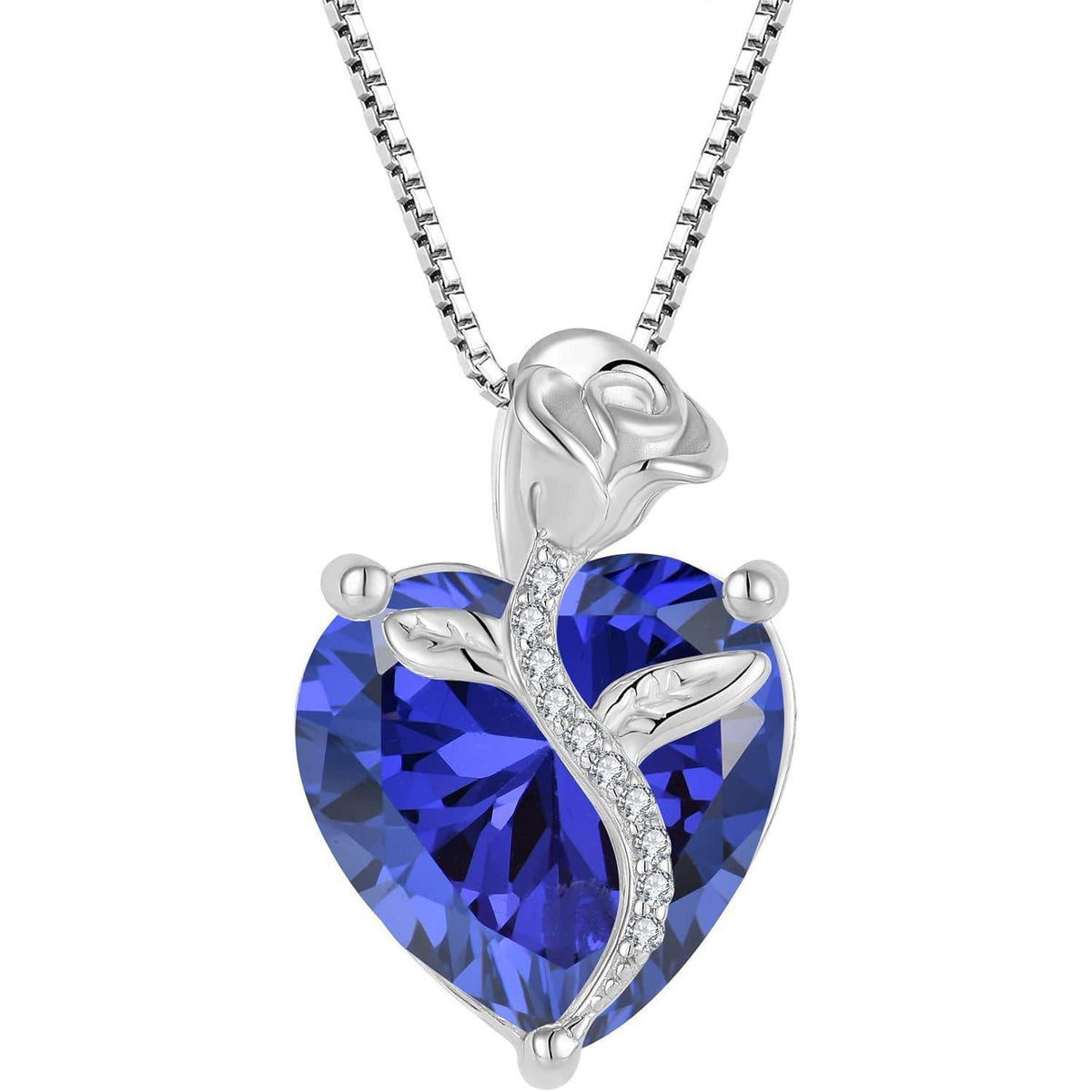 Herz Kette Damen 925 Sterling Silber Tansanit Geburtsstein Rose Blume