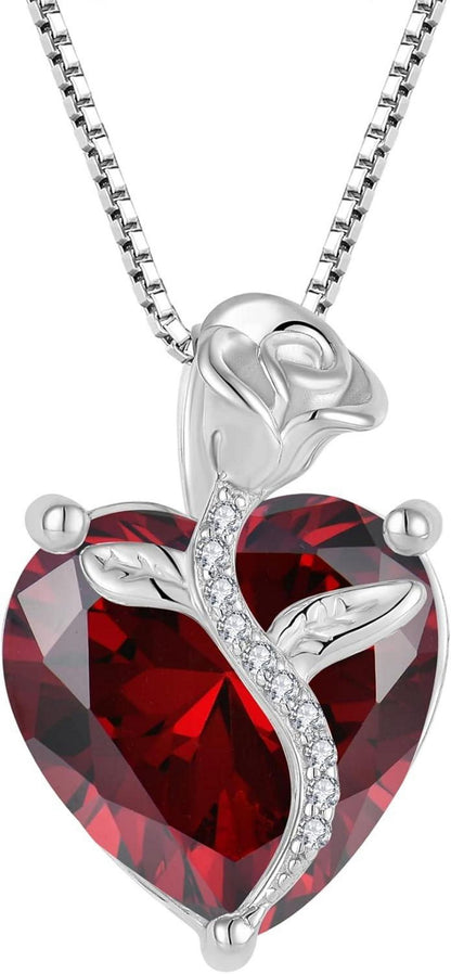 Herz Halskette 925 Silber Geburtsstein Rose Blume Geschenk Frauen