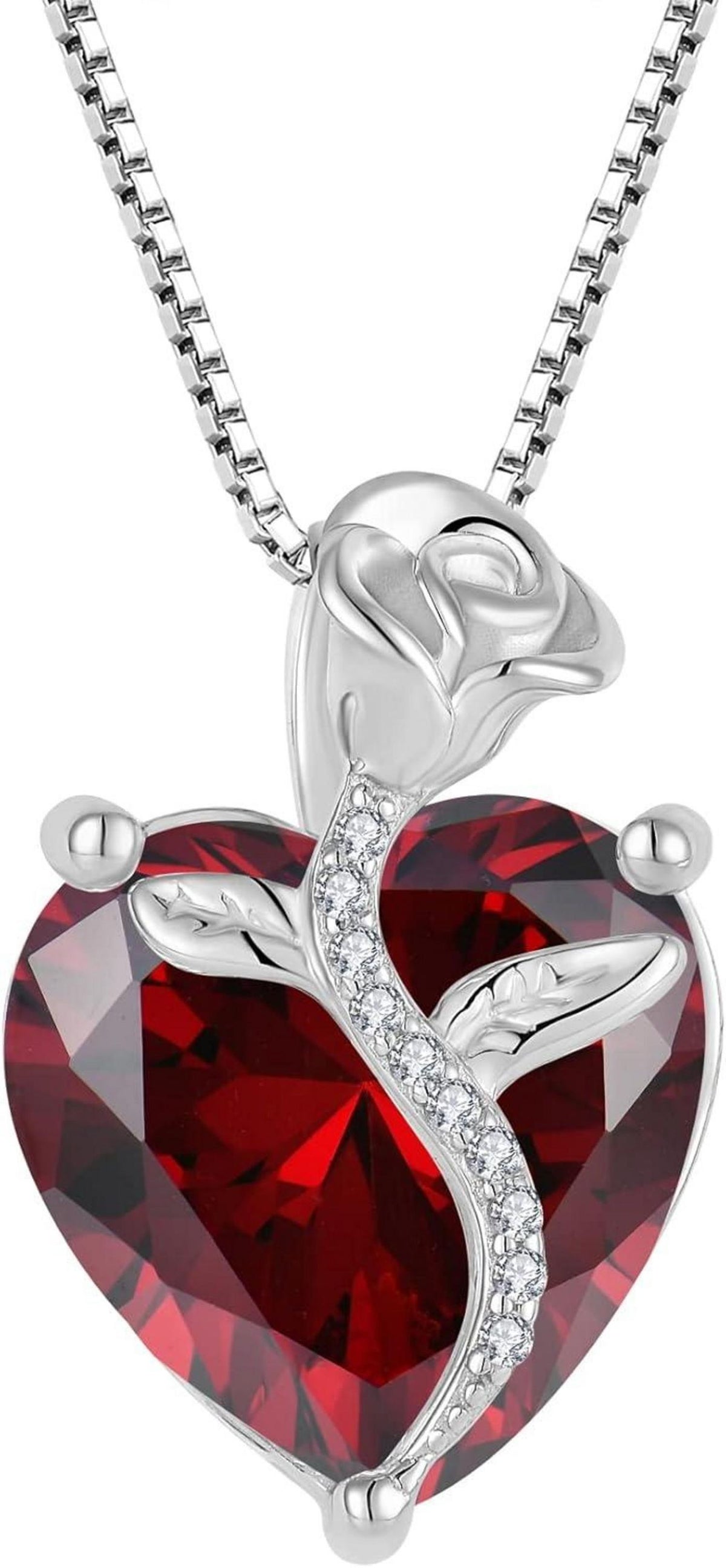 Herz Halskette 925 Silber Geburtsstein Rose Blume Geschenk Frauen