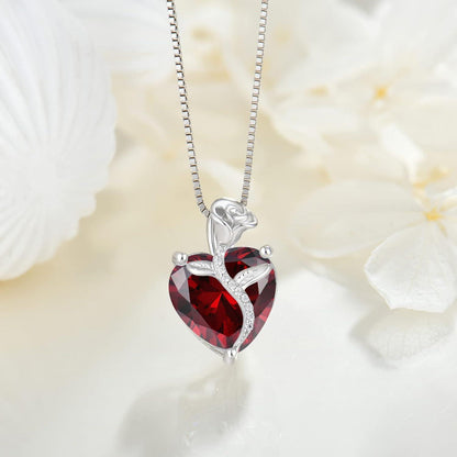 Herz Halskette 925 Silber Geburtsstein Rose Blume Geschenk Frauen