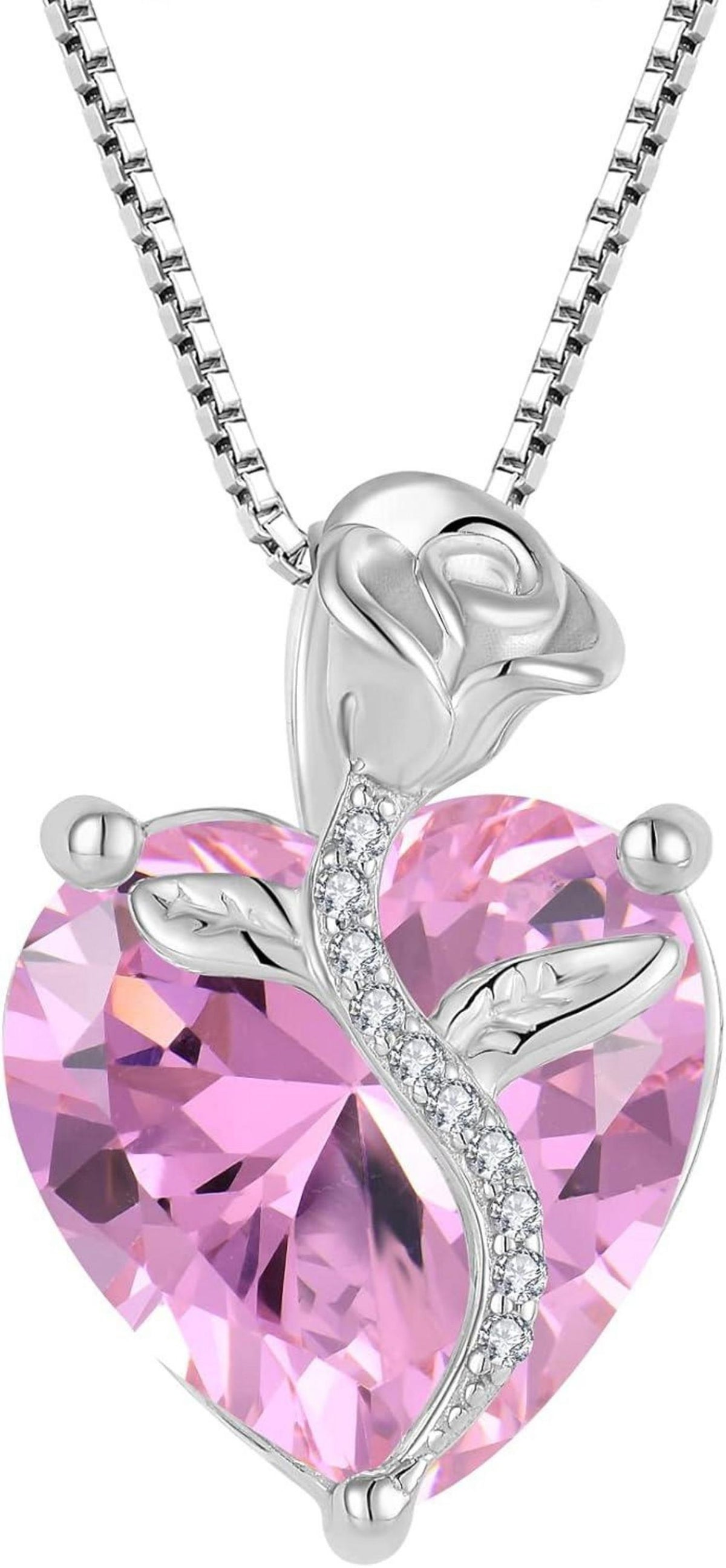 Herz Kette Damen Sterling Silber Geburtsstein Anhänger Rose Blume