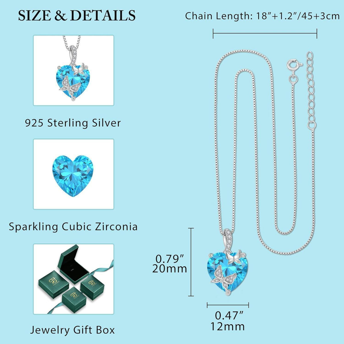 Schmetterling Halskette Damen 925 Sterling Silber mit Aquamarin Geburtsstein