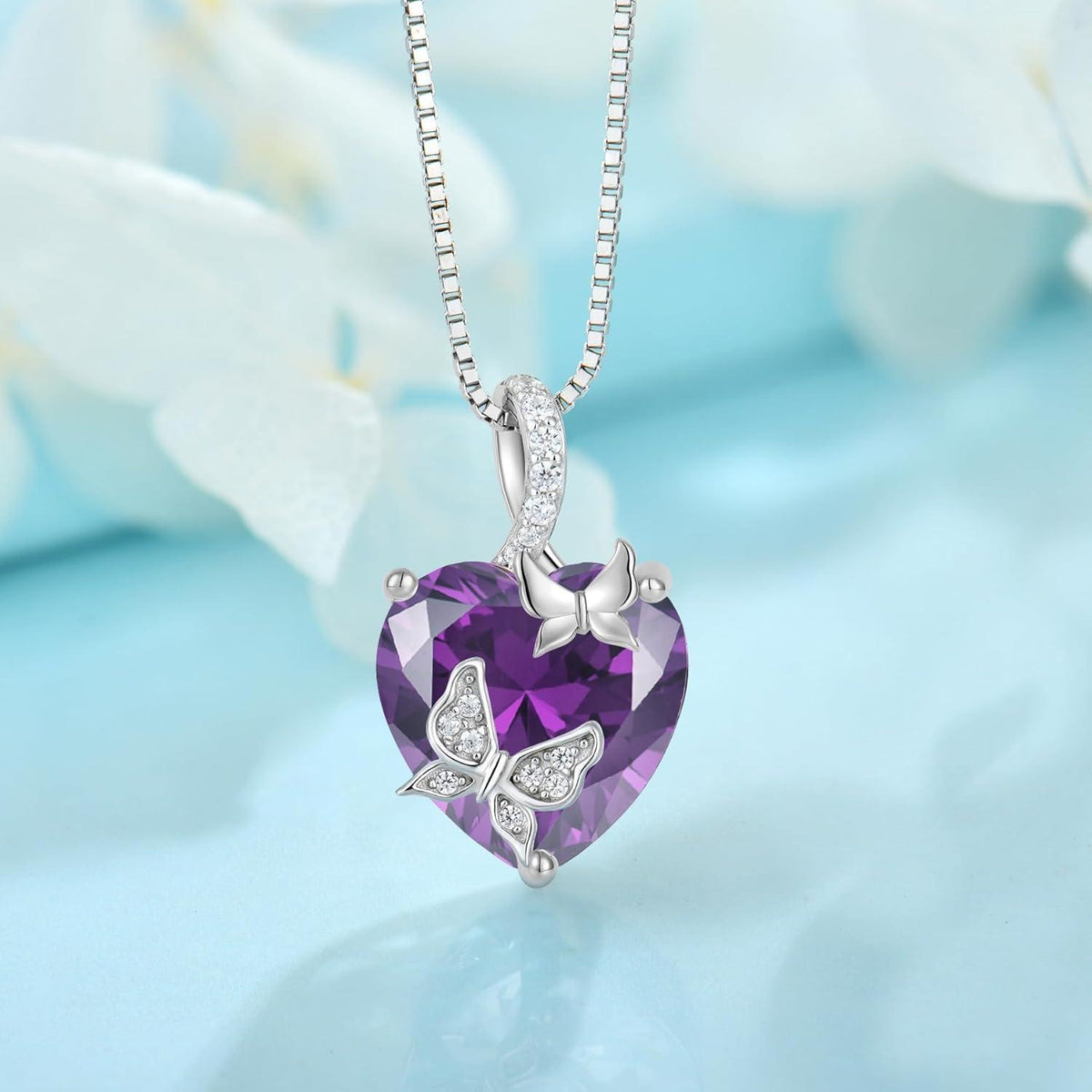 Schmetterling Halskette Damen 925 Sterling Silber mit Amethyst Geburtsstein