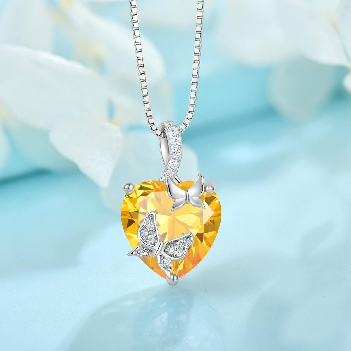 Schmetterling Halskette Damen 925 Sterling Silber mit Citrin Geburtsstein
