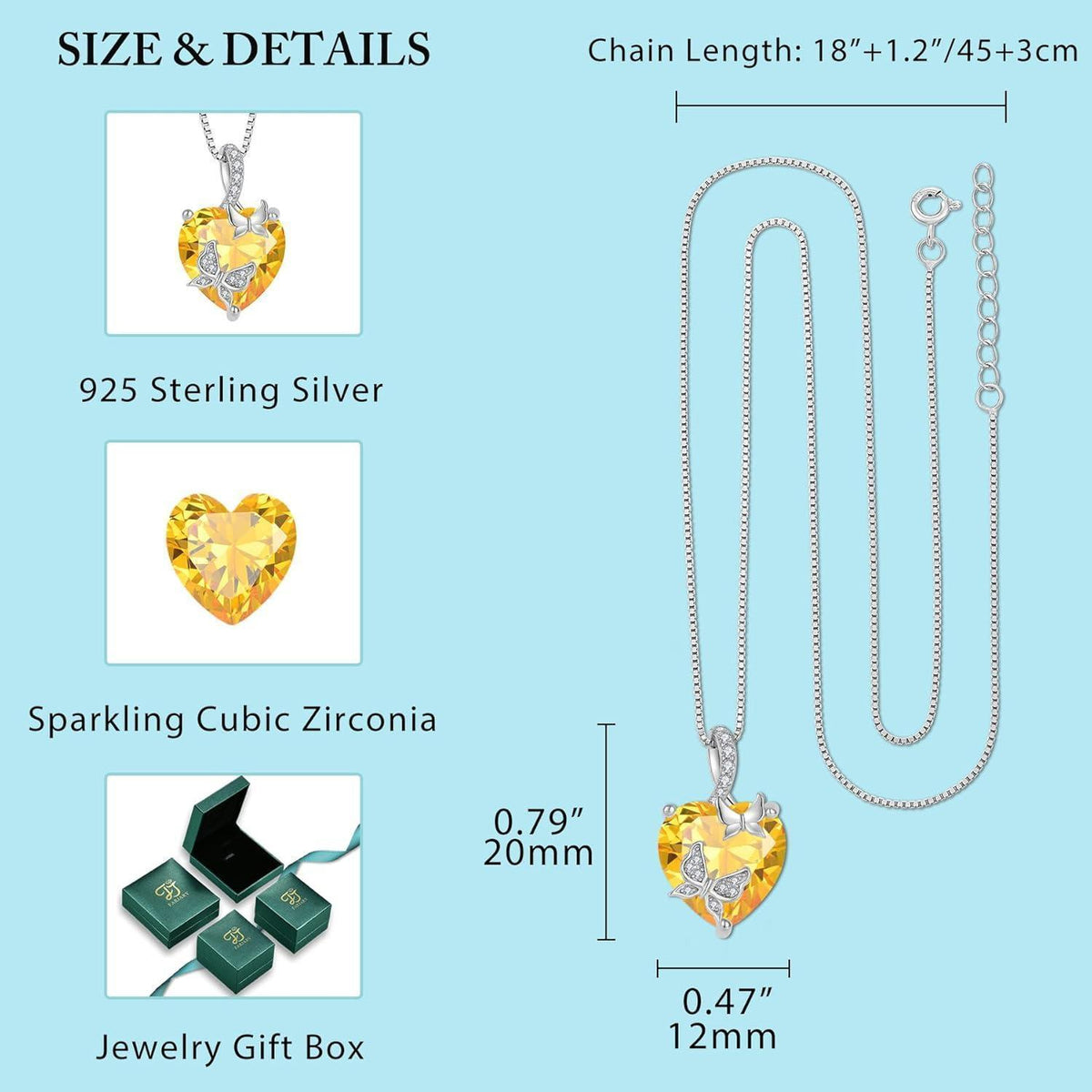 Schmetterling Halskette Damen 925 Sterling Silber mit Citrin Geburtsstein