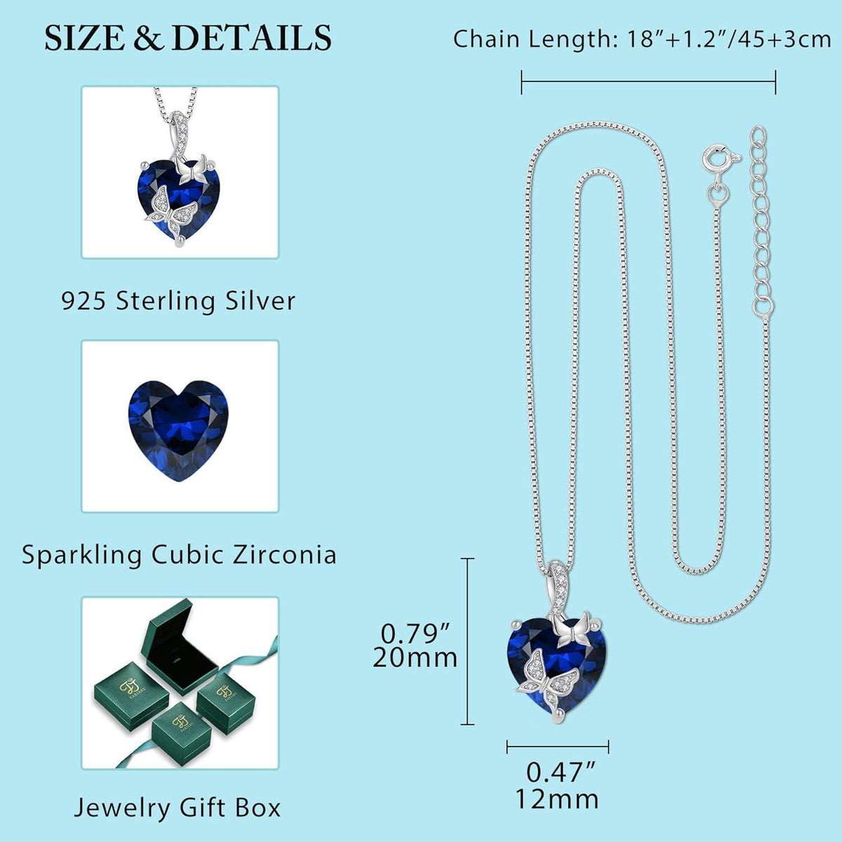 Schmetterling Halskette Damen 925 Sterling Silber mit Saphir Geburtsstein