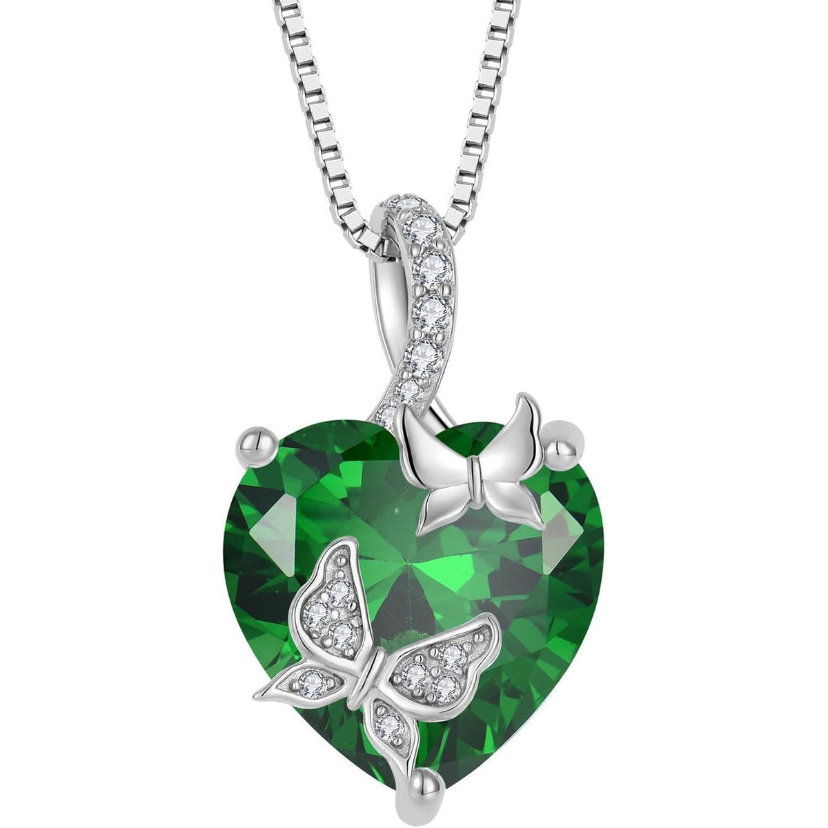 Schmetterling Halskette Damen 925 Sterling Silber mit Smaragd Geburtsstein