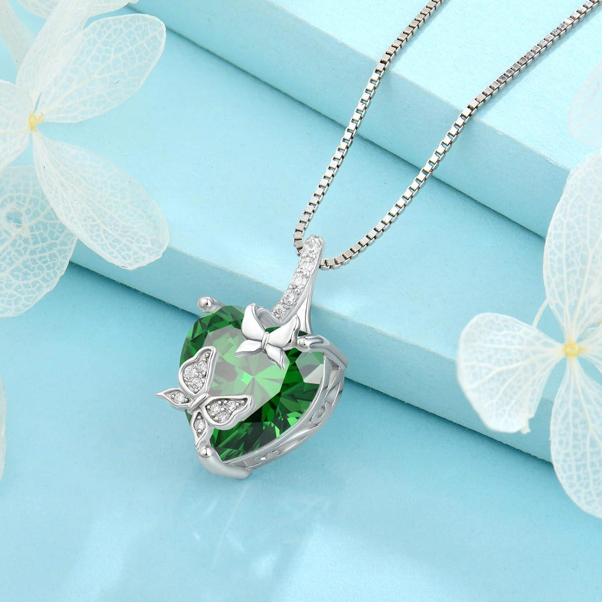 Schmetterling Halskette Damen 925 Sterling Silber mit Smaragd Geburtsstein