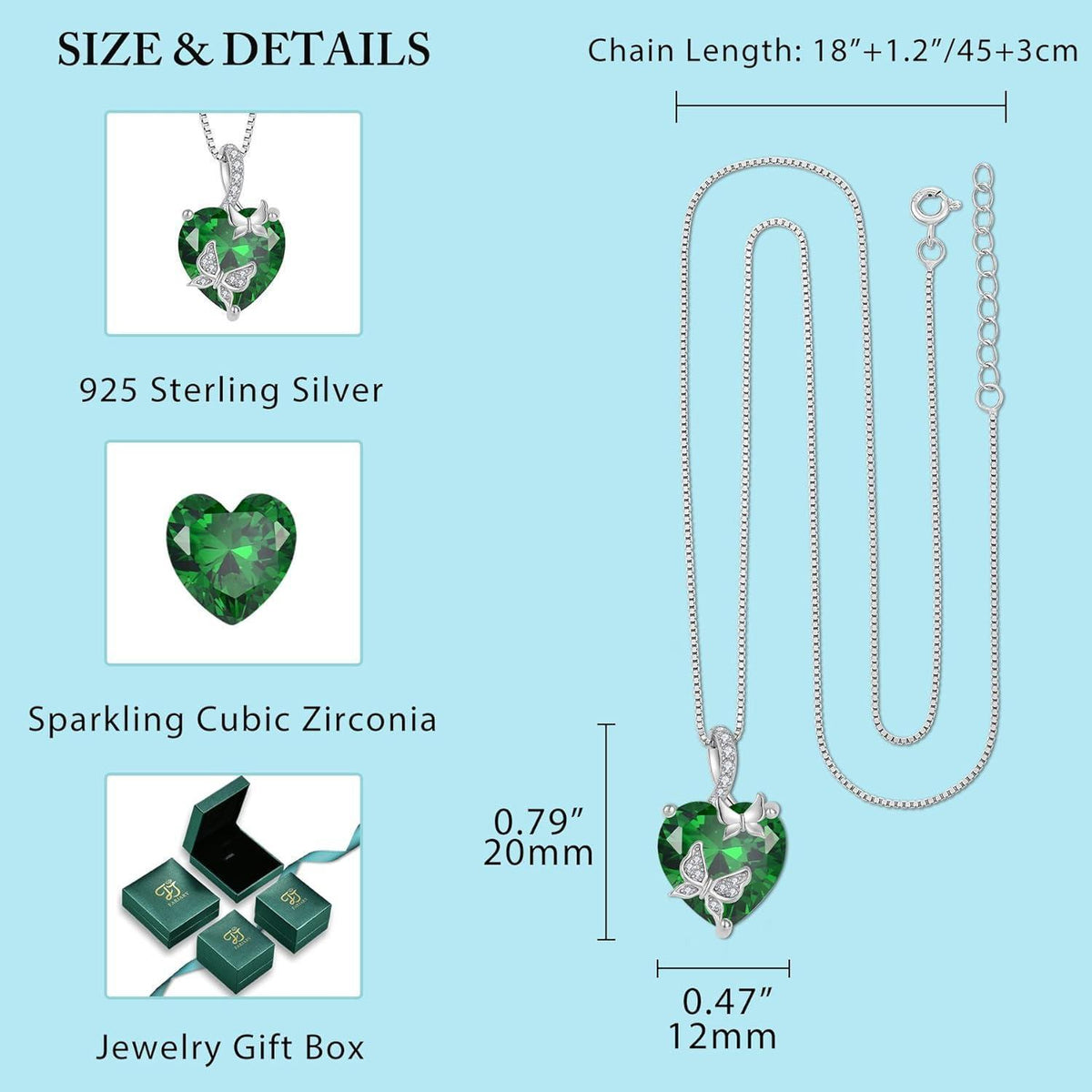 Schmetterling Halskette Damen 925 Sterling Silber mit Smaragd Geburtsstein