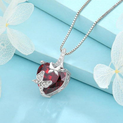Schmetterling Halskette Damen 925 Sterling Silber mit Granat Geburtsstein