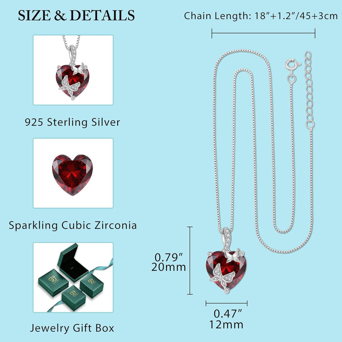 Schmetterling Halskette Damen 925 Sterling Silber mit Granat Geburtsstein