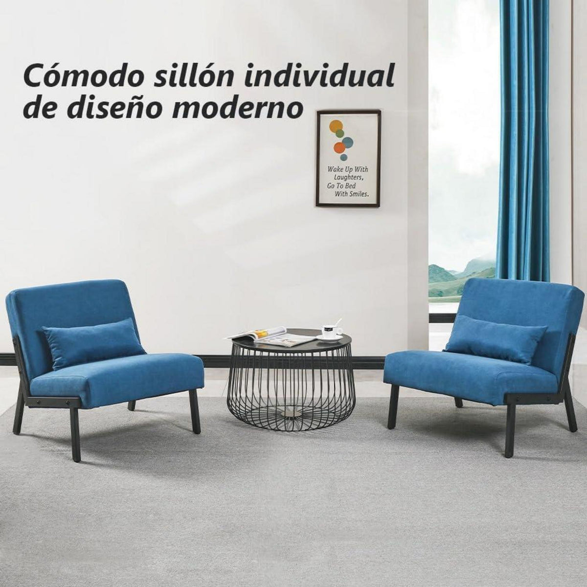 Moderner Lounge Sessel Dunkelblau – Bequemer Relax Sessel mit Kissen