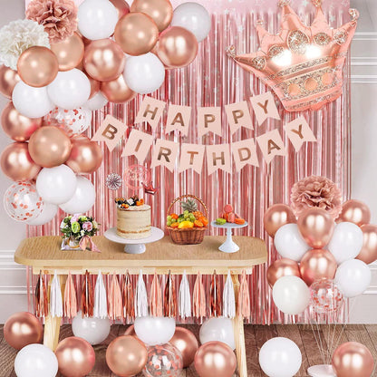 Rose Gold Geburtstagsdeko Party Set mit Happy Birthday Girlande