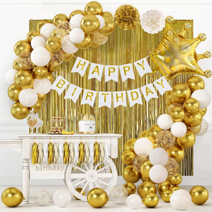 Geburtstagsdeko Weiß Gold Party Deko Luftballons Konfetti Ballons