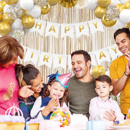 Geburtstagsdeko Weiß Gold Party Deko für Frauen Männer Kinder